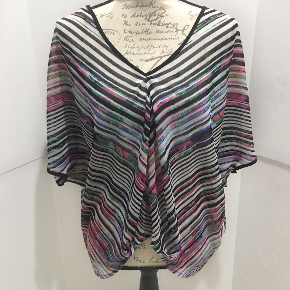 Bisou Bisou Tunic Zig Zag Black Poncho Top S